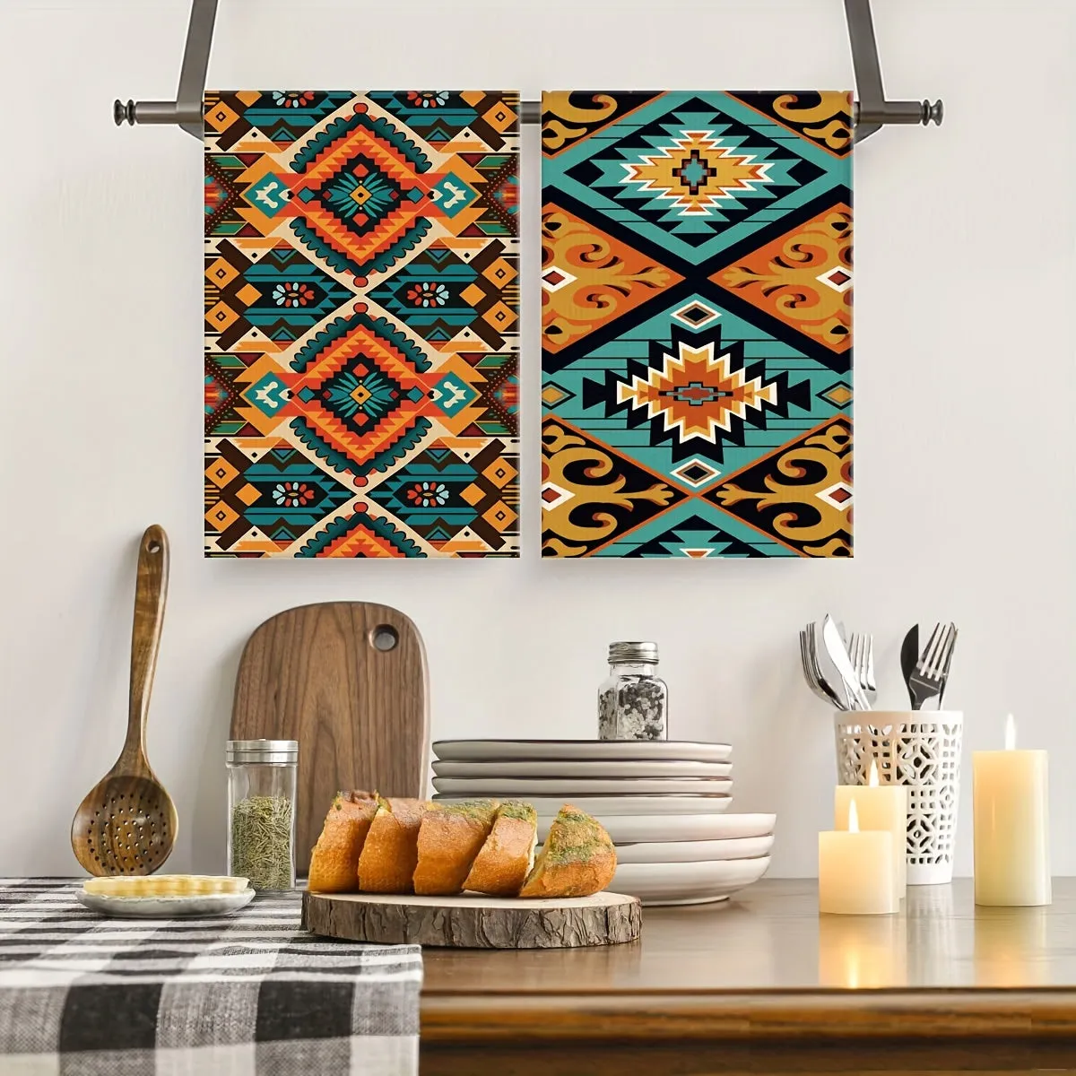 2pcs Southwest Hand Towels Kitchen Decor