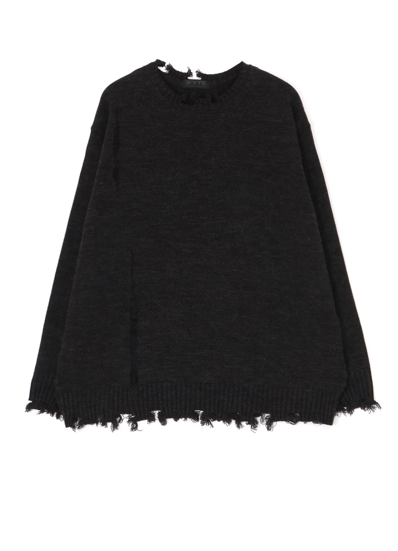 7G BULKY WOOL DAMAGE ROUND NECK PULLOVER