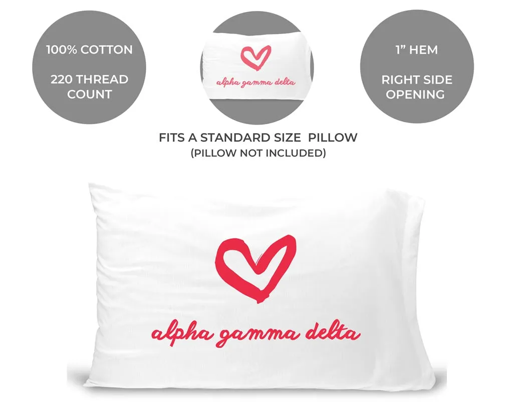 Alpha Gamma Delta Sorority Name with Heart Design on Printed Pillowcase