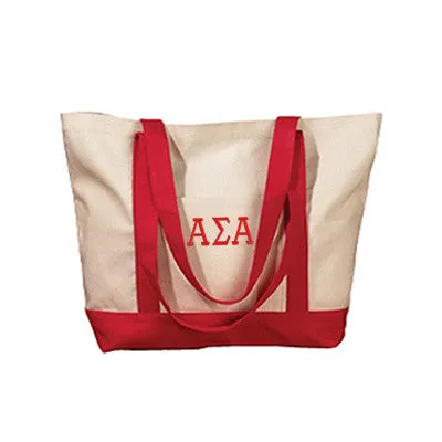 Alpha Sigma Alpha Canvas Boat Tote, 1-Color Greek Letters - BE004 - EMB