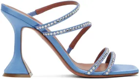 Amina Muaddi Blue Naima Crystal Heeled Sandals