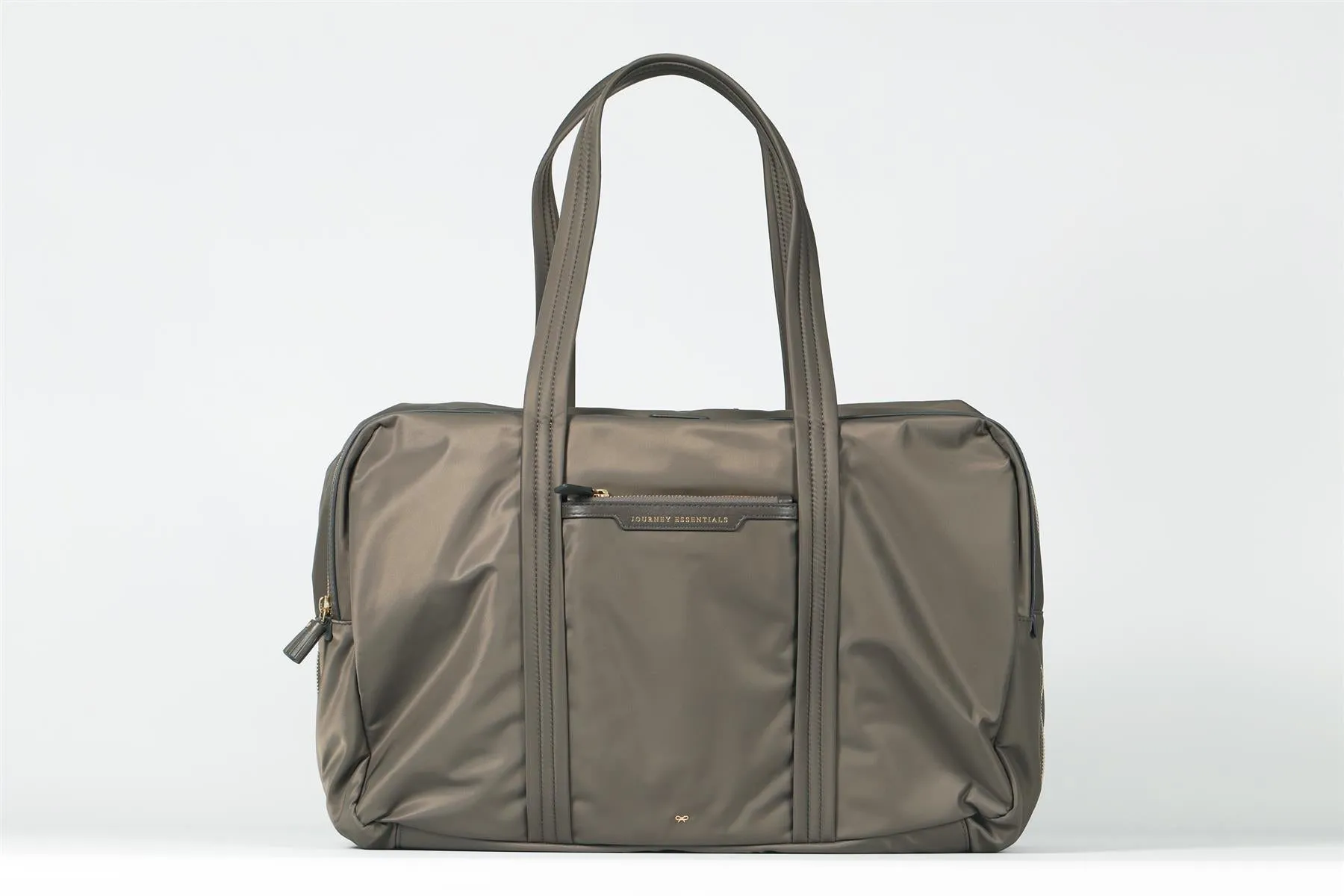 ANYA HINDMARCH TAUPE 24 HOUR NYLON AND LEATHER TRAVEL BAG