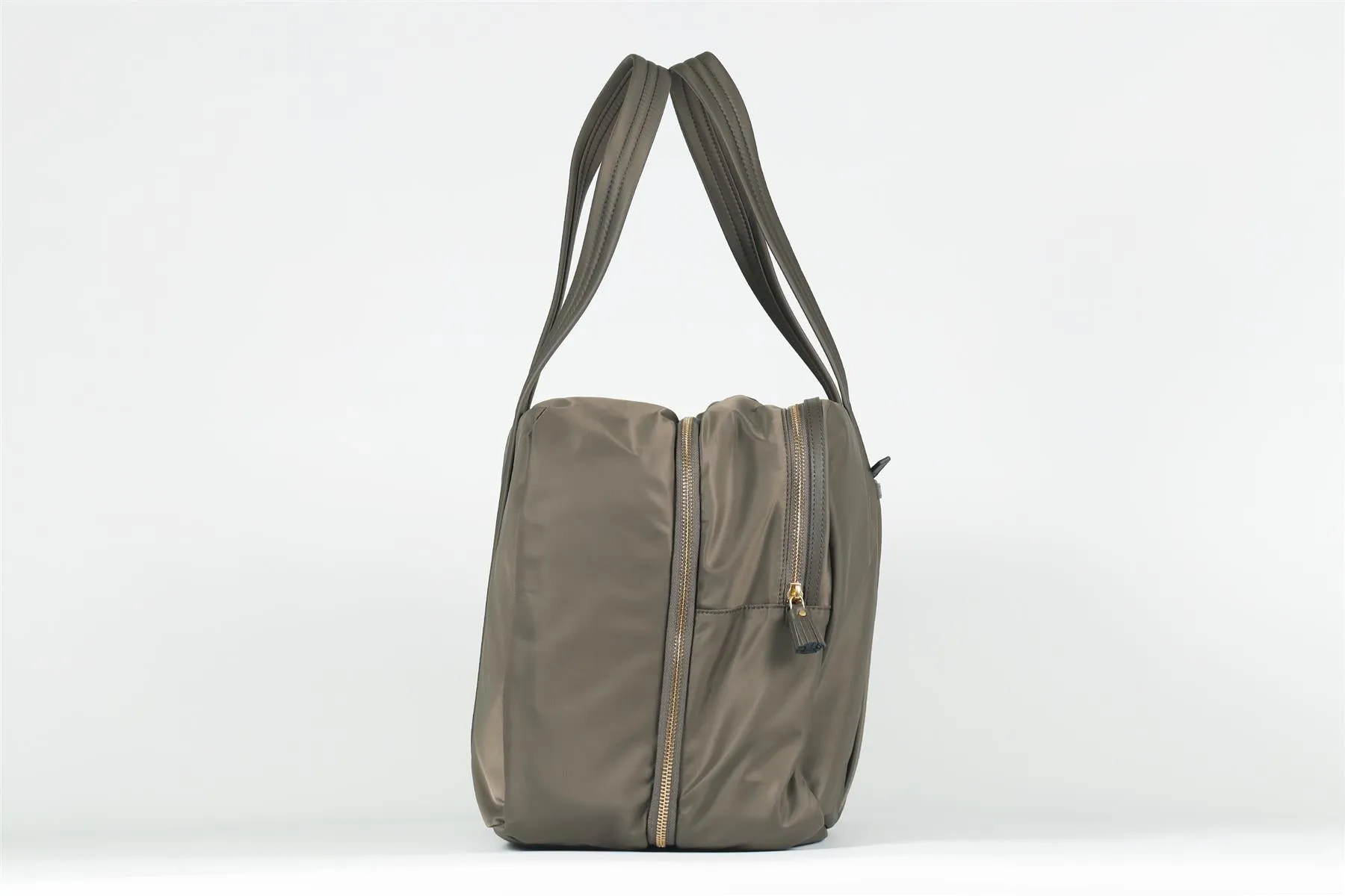 ANYA HINDMARCH TAUPE 24 HOUR NYLON AND LEATHER TRAVEL BAG