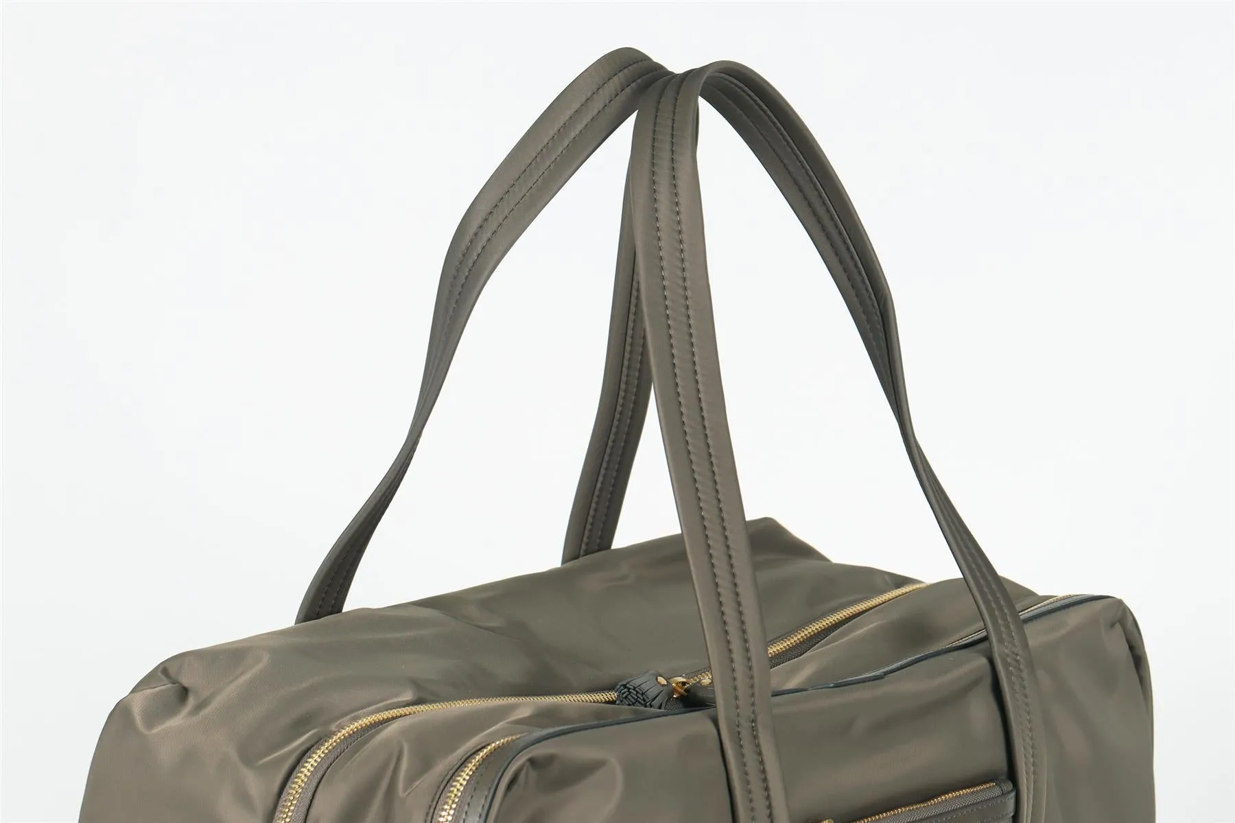 ANYA HINDMARCH TAUPE 24 HOUR NYLON AND LEATHER TRAVEL BAG