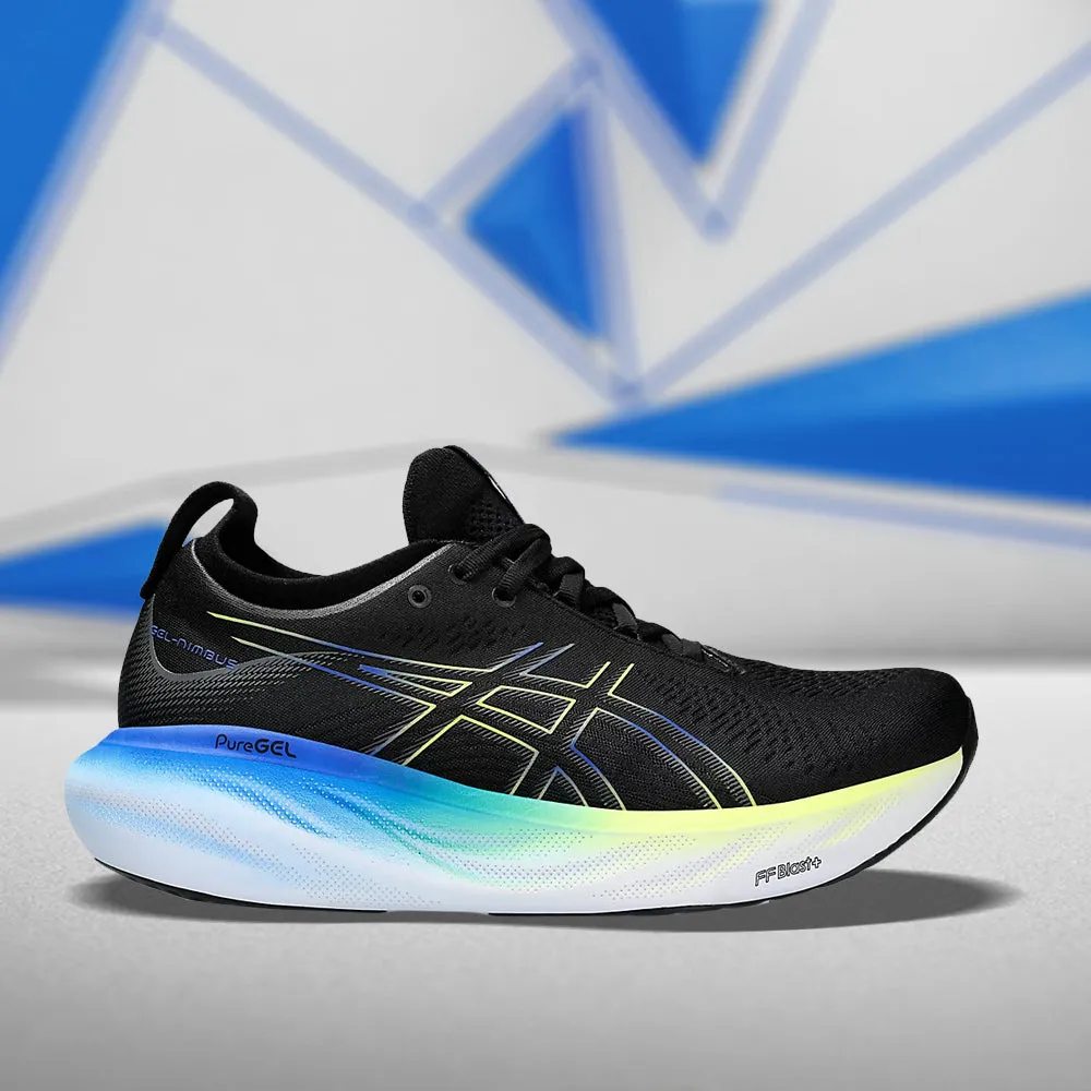 ASICS GEL NIMBUS 25 (W) - (BLACK/ GLOW YELLOW) RUNNING SHOES