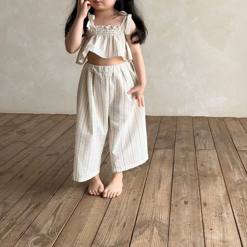 Baby Bella Tie Shoulder Ruffle Stripe Cropped Top and Wide Leg Pants Set (1-5y) - 2 Colors