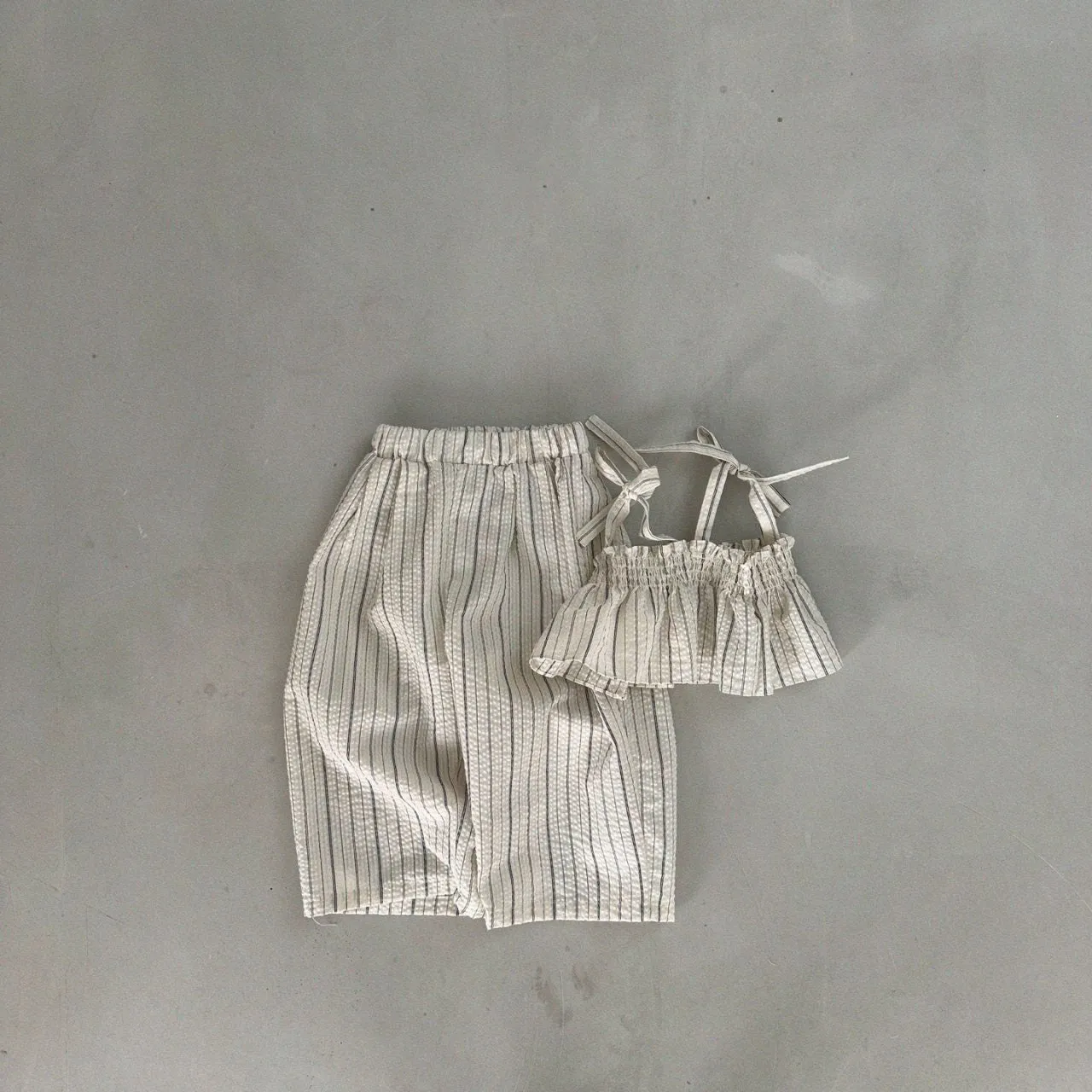 Baby Bella Tie Shoulder Ruffle Stripe Cropped Top and Wide Leg Pants Set (1-5y) - 2 Colors