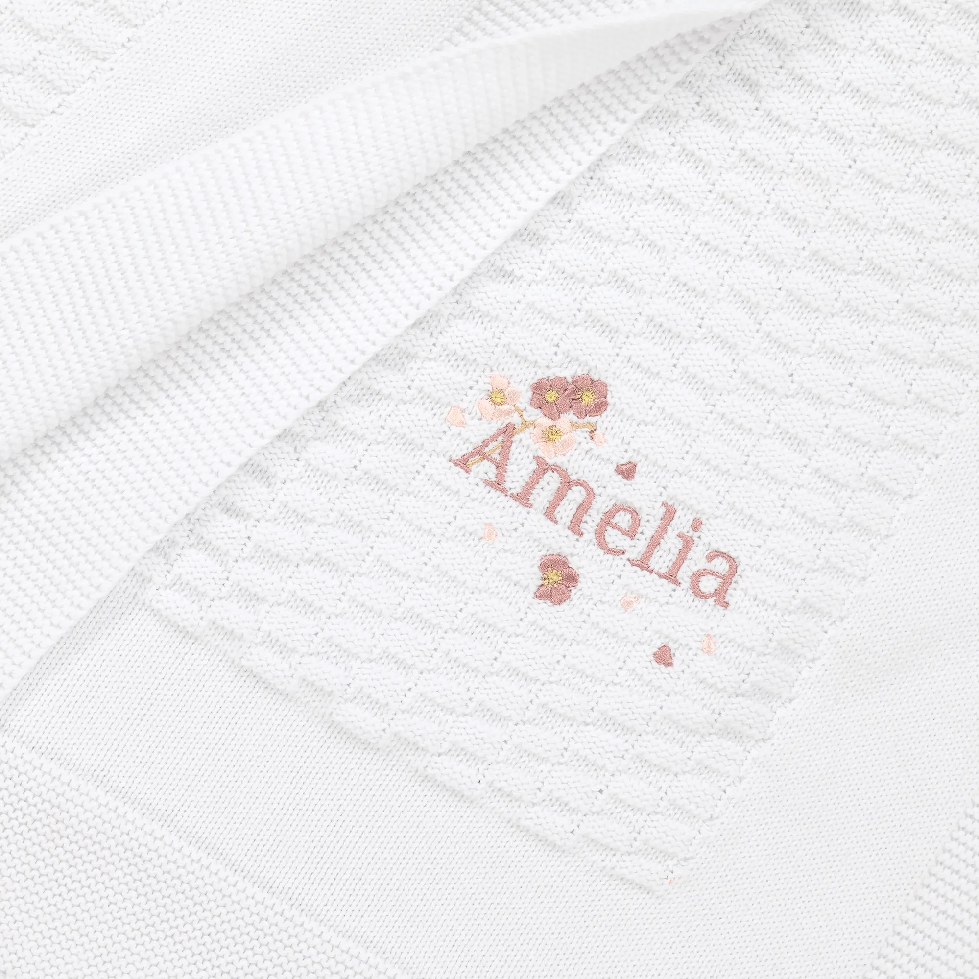 Baby Girls White Personalised Cotton Blanket (88cm)