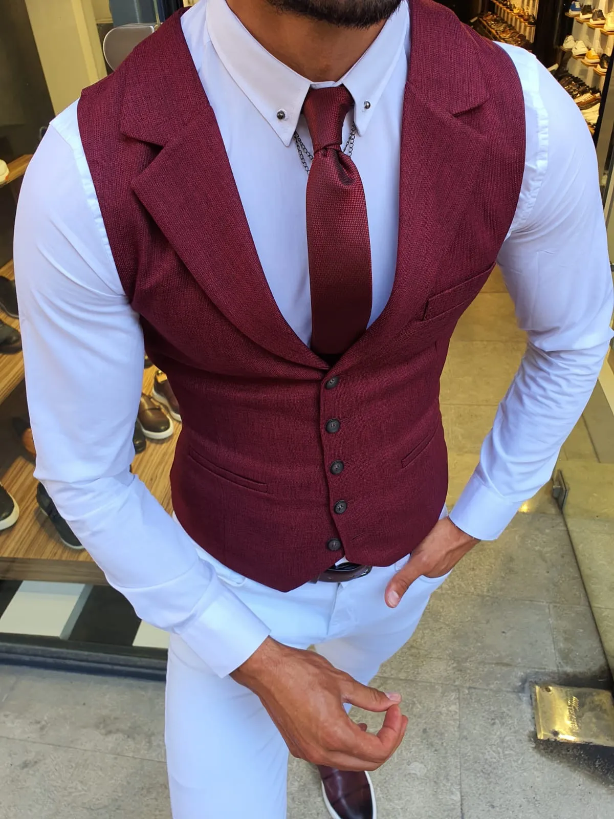 Bellingham Burgundy Slim Fit Vest