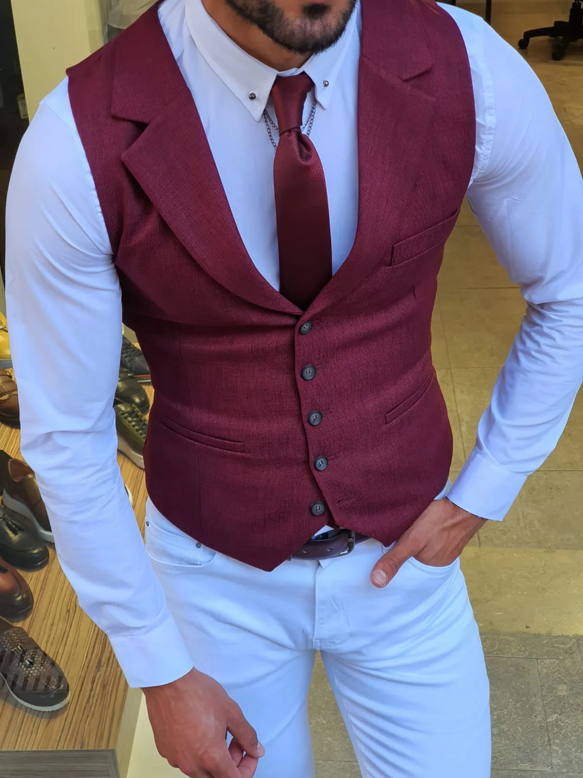 Bellingham Burgundy Slim Fit Vest