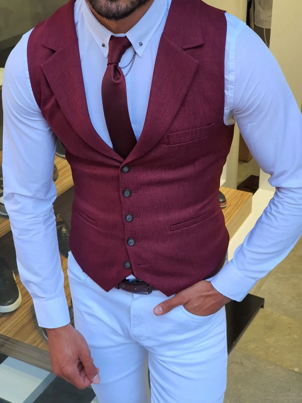 Bellingham Burgundy Slim Fit Vest