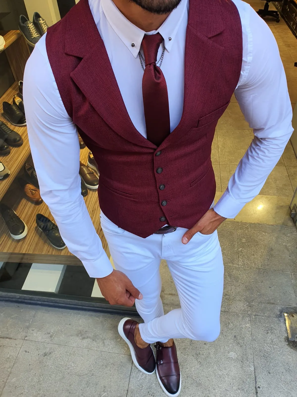 Bellingham Burgundy Slim Fit Vest