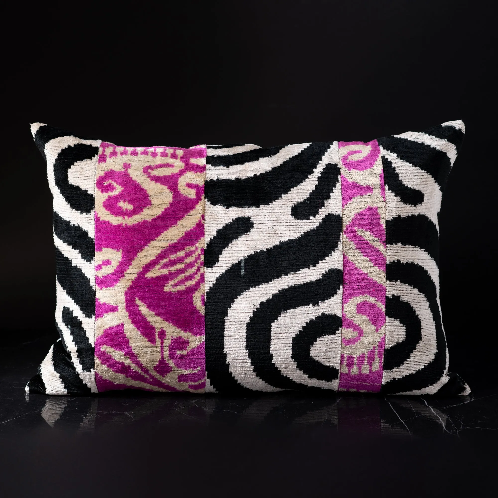 Black, White, & Pink Split Pattern Pillow