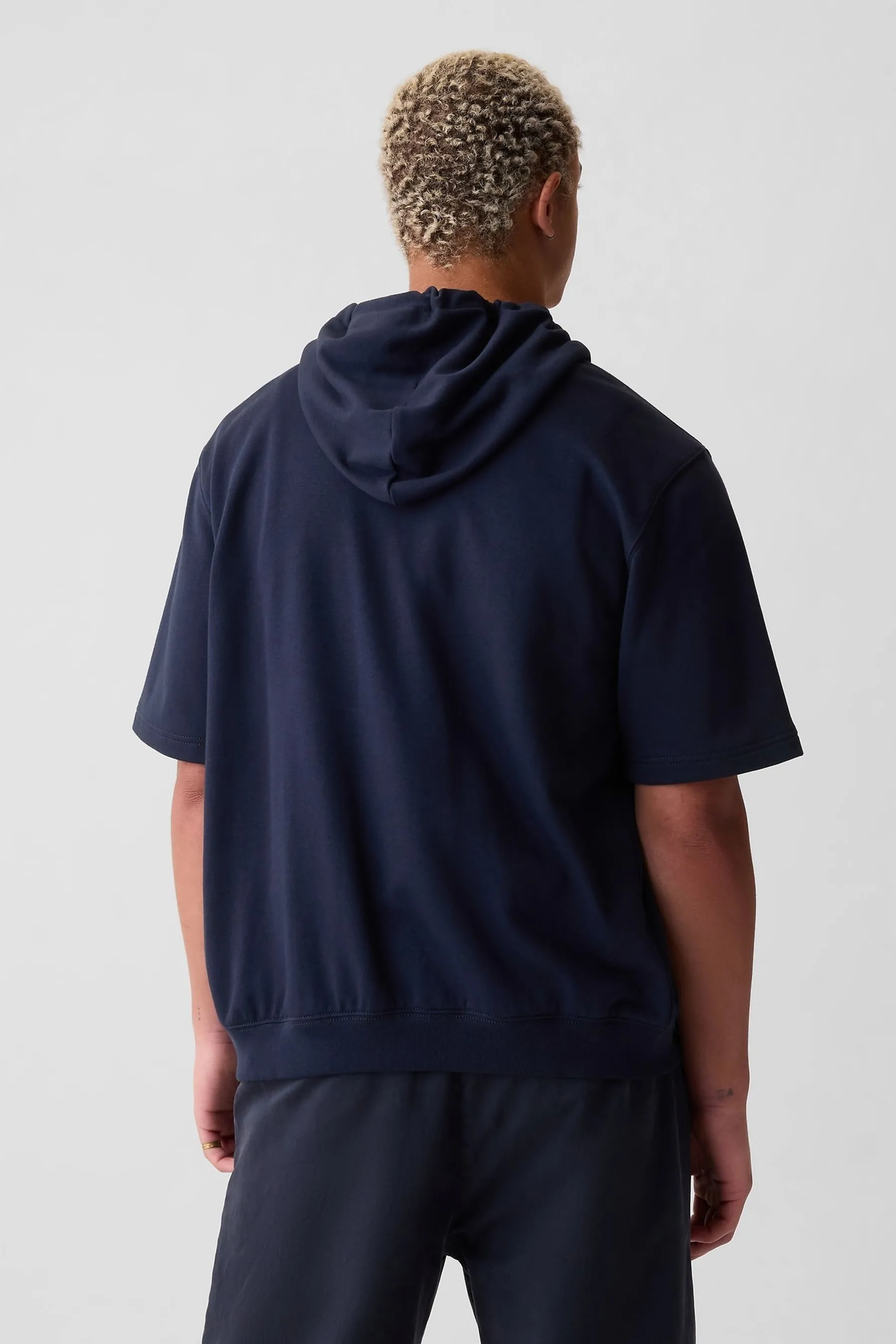 Blue Logo Zip Up Short Sleeve Hoodie