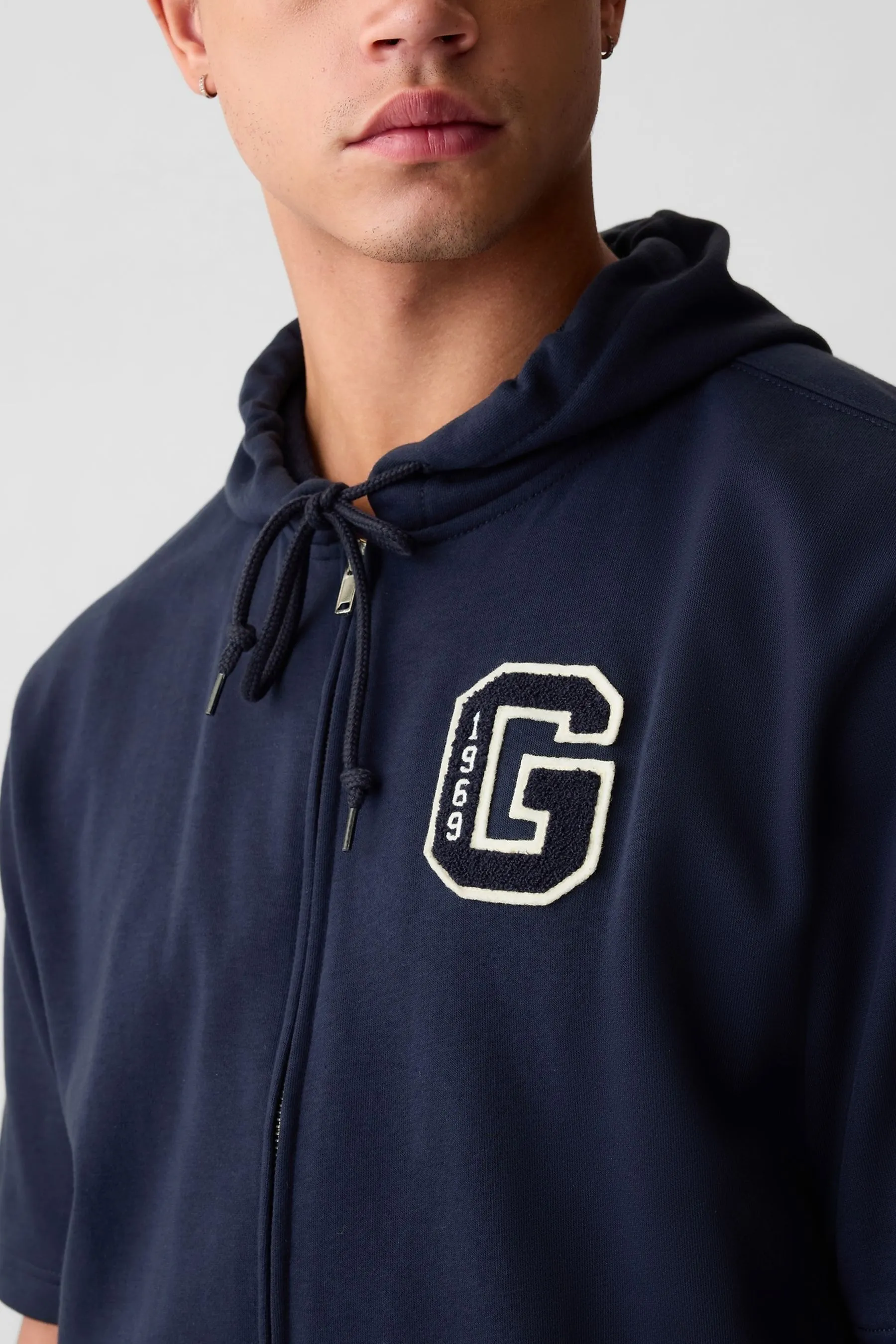 Blue Logo Zip Up Short Sleeve Hoodie