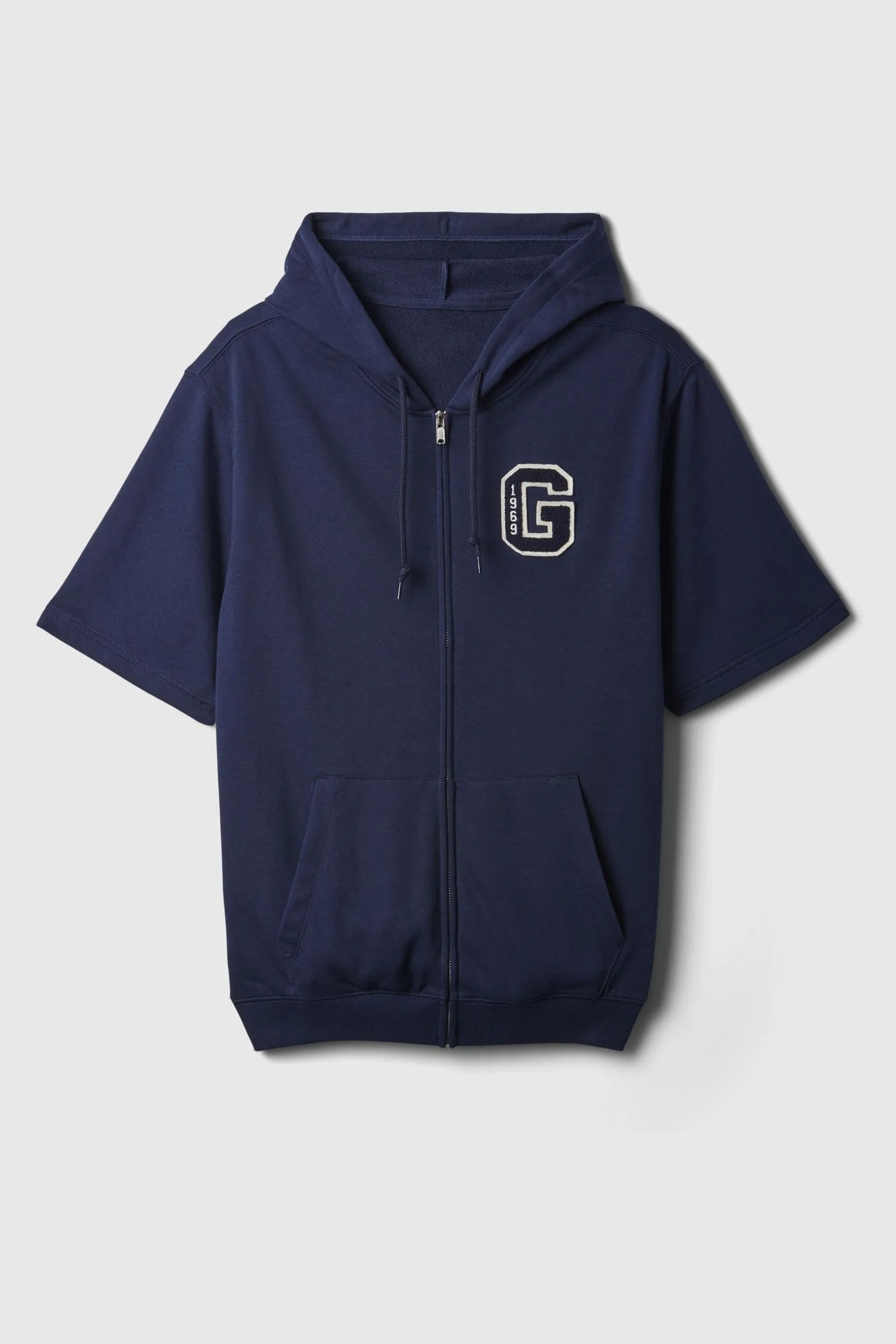 Blue Logo Zip Up Short Sleeve Hoodie