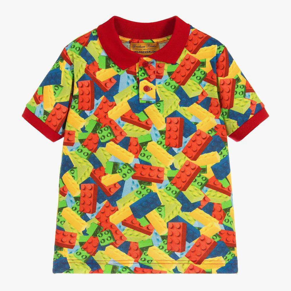 Boys Cotton Bricks Print Polo