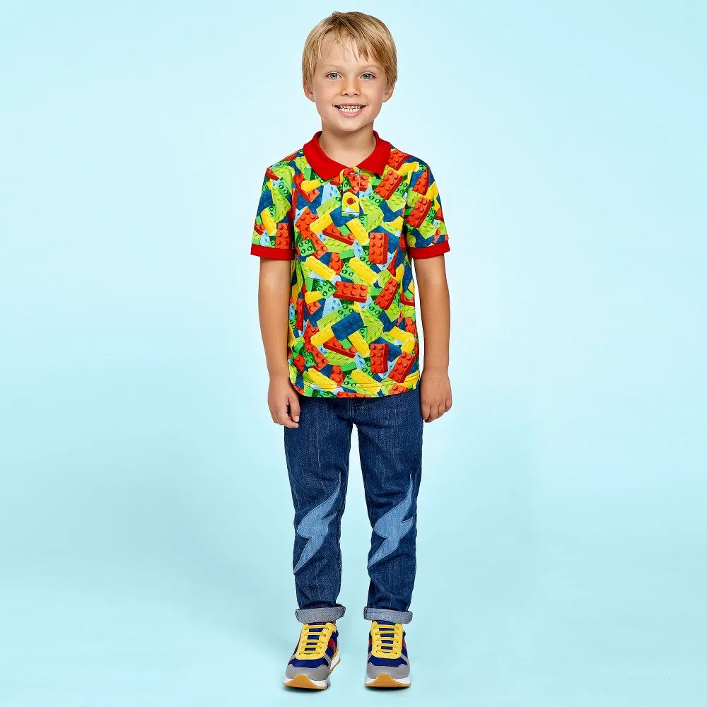 Boys Cotton Bricks Print Polo