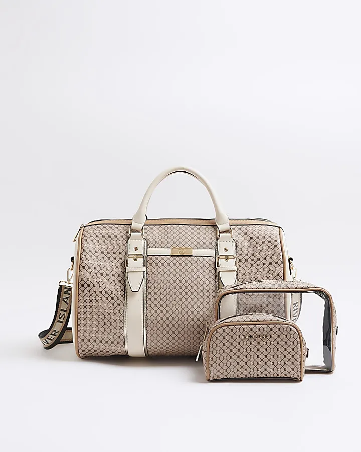 Brown Monogram Buckle Strap Travel Bag set