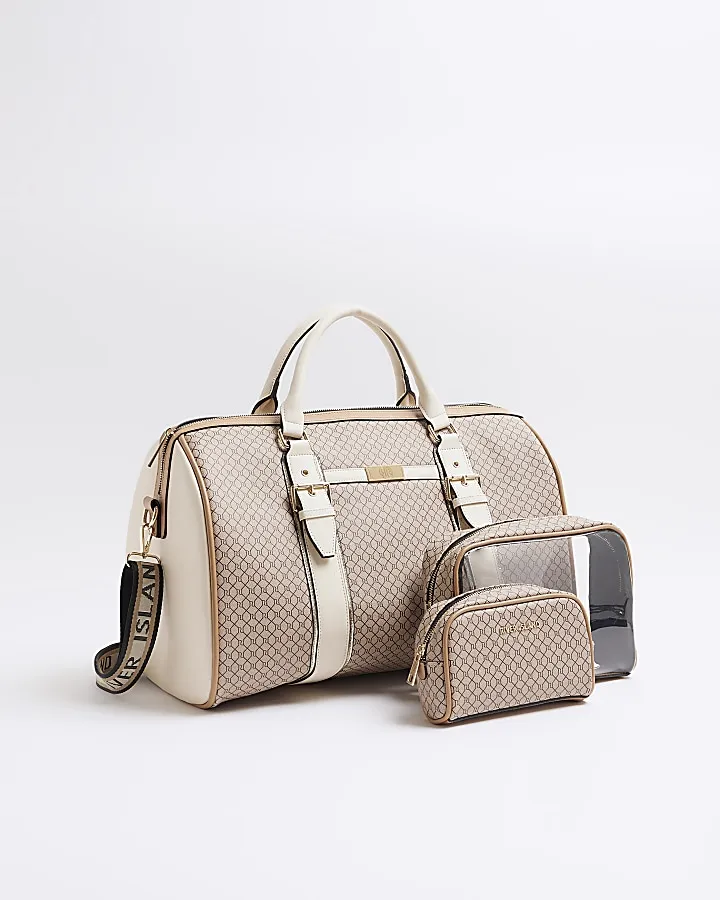 Brown Monogram Buckle Strap Travel Bag set