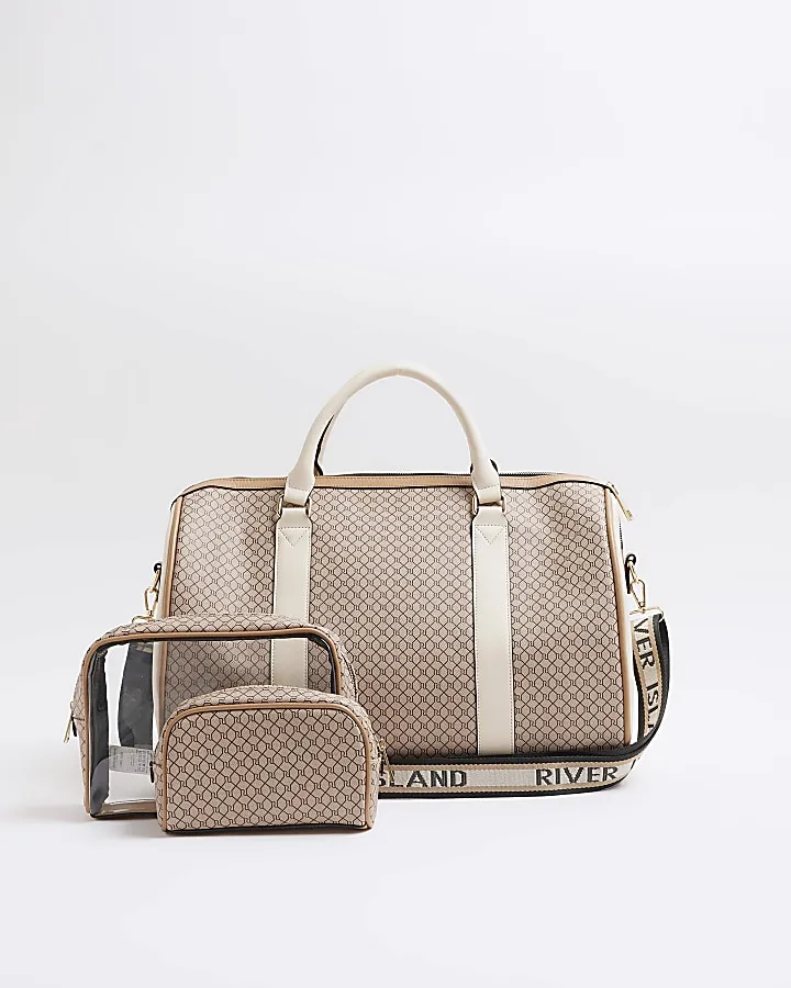 Brown Monogram Buckle Strap Travel Bag set