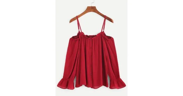 Burgundy Red Cold Shoulder Sleeveless Shirt Top