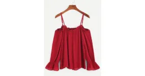 Burgundy Red Cold Shoulder Sleeveless Shirt Top