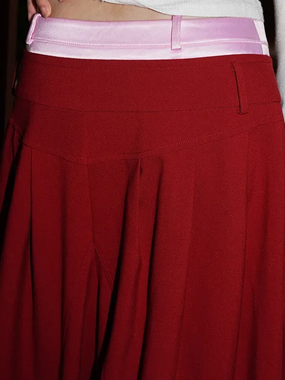 Contrast Color Loose Flap Wide Leg Pants