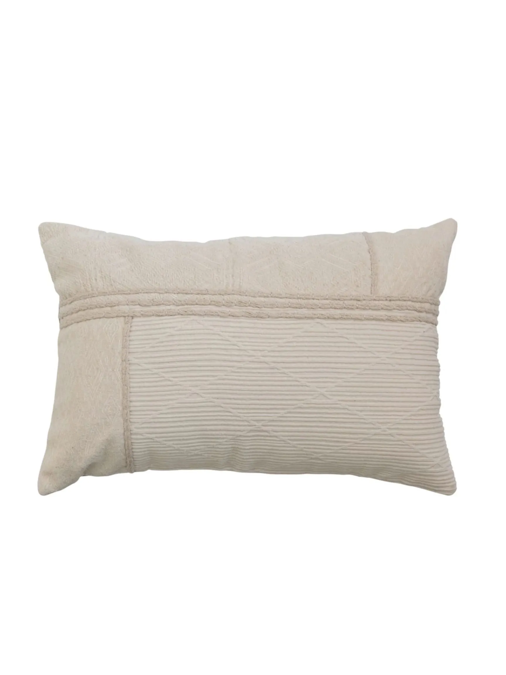 Cotton Lumbar Pillow w/ Rope Embroidery