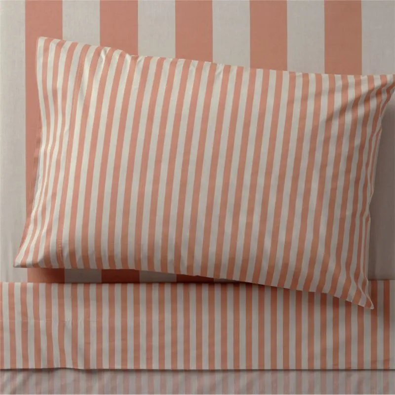 Crate&Barrel Riviera Terracotta Pink Stripe Organic Cotton Kids Twin Sheet Set