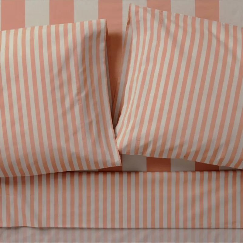 Crate&Barrel Riviera Terracotta Pink Stripe Organic Cotton Kids Twin Sheet Set