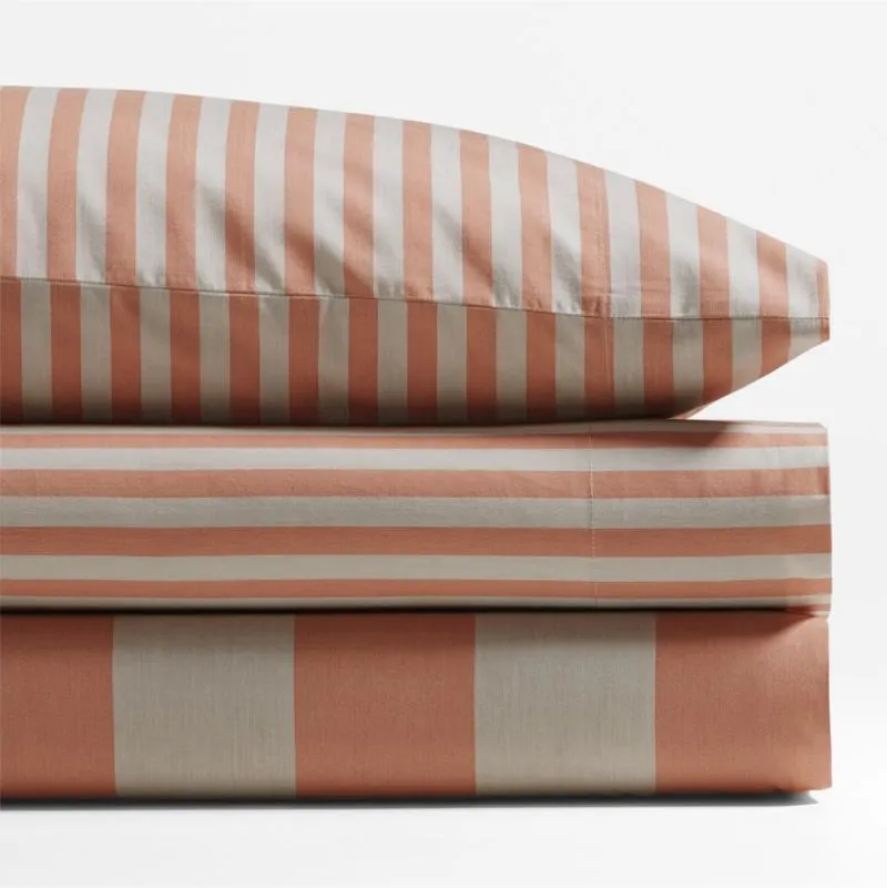 Crate&Barrel Riviera Terracotta Pink Stripe Organic Cotton Kids Twin Sheet Set