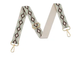 Crossbody Strap - Geo Print Strap in Dark Brown and Green (Gold Hardware)