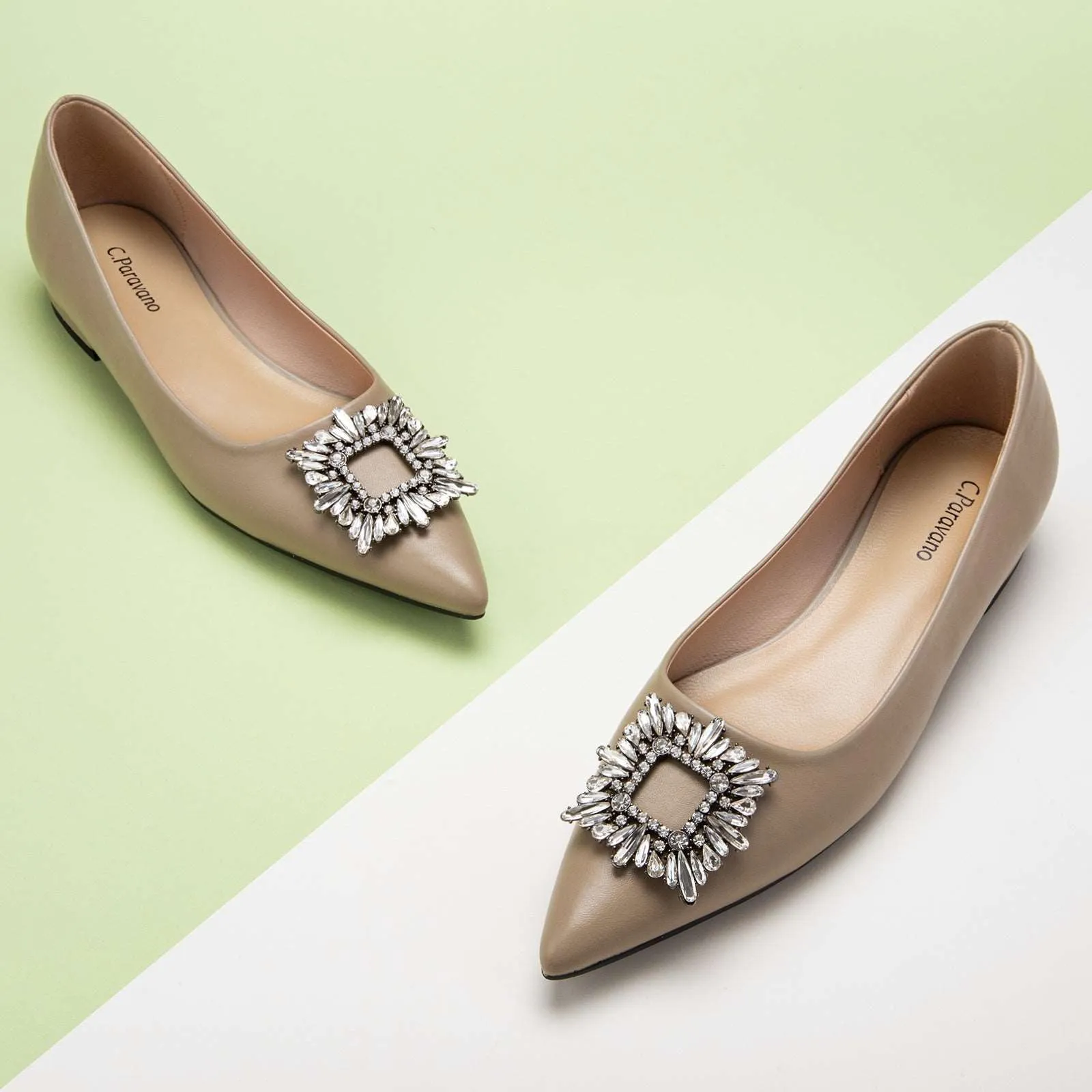 Crystal Buckle Flats (Aida) Camel