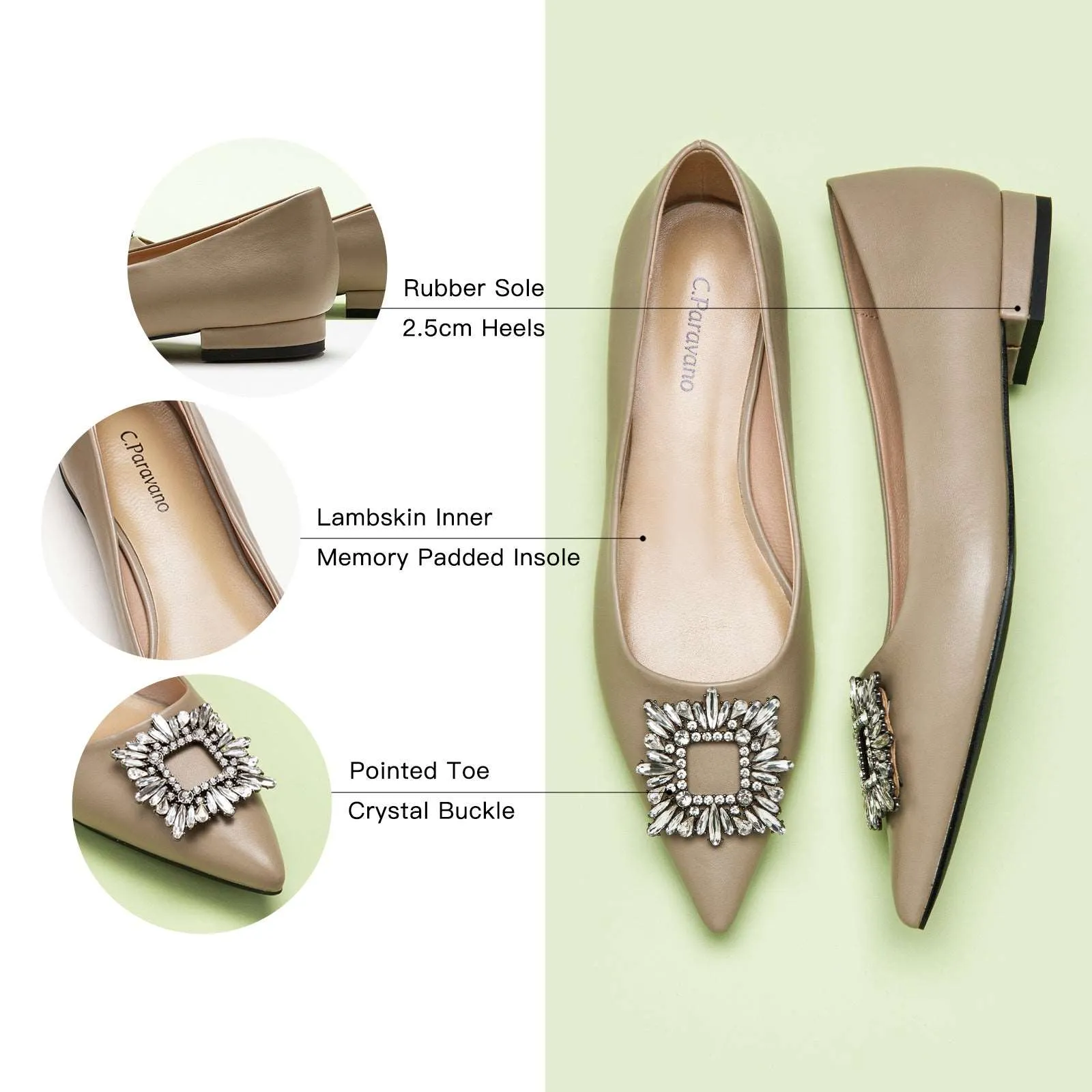 Crystal Buckle Flats (Aida) Camel