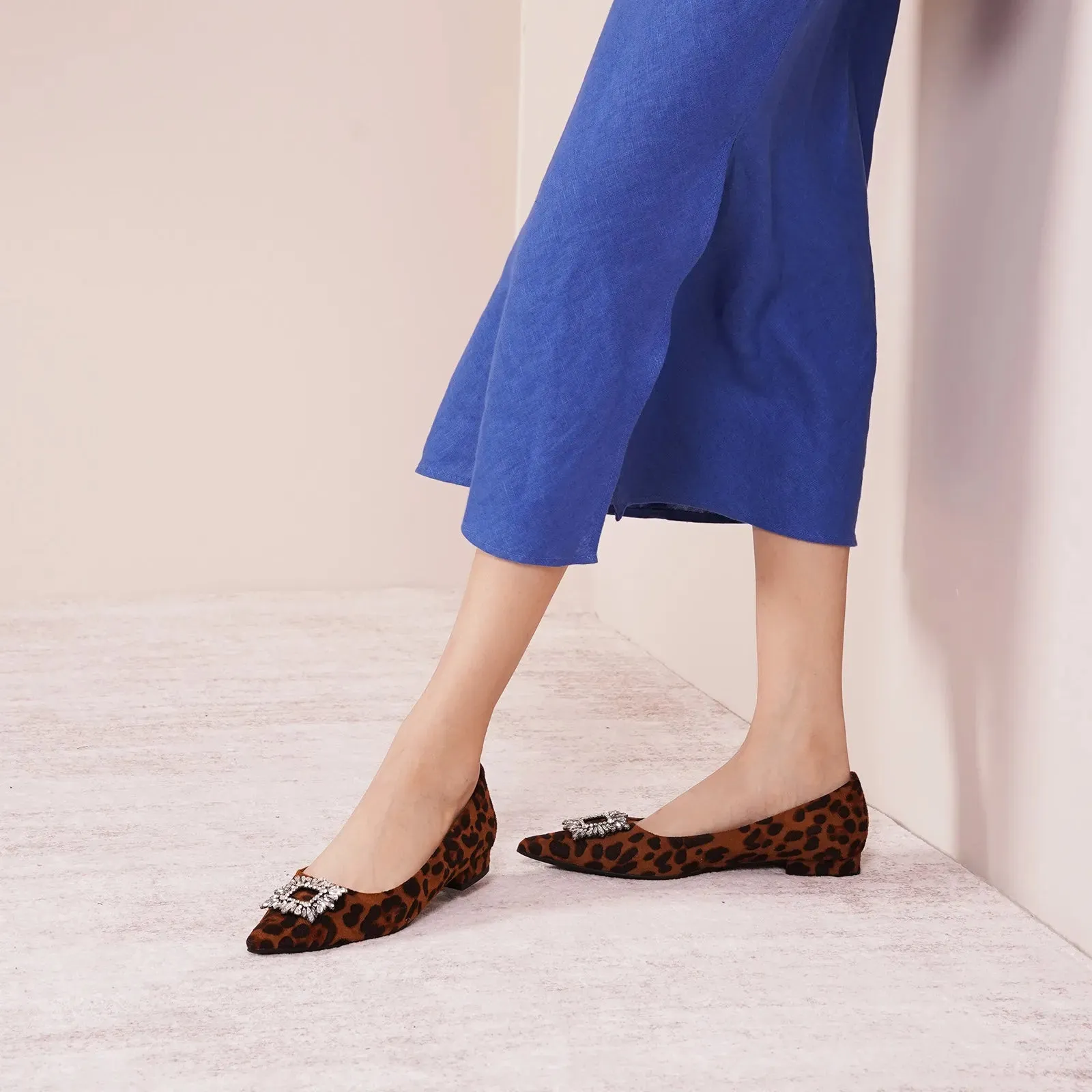 Crystal Buckle Flats (Aida) Leopard