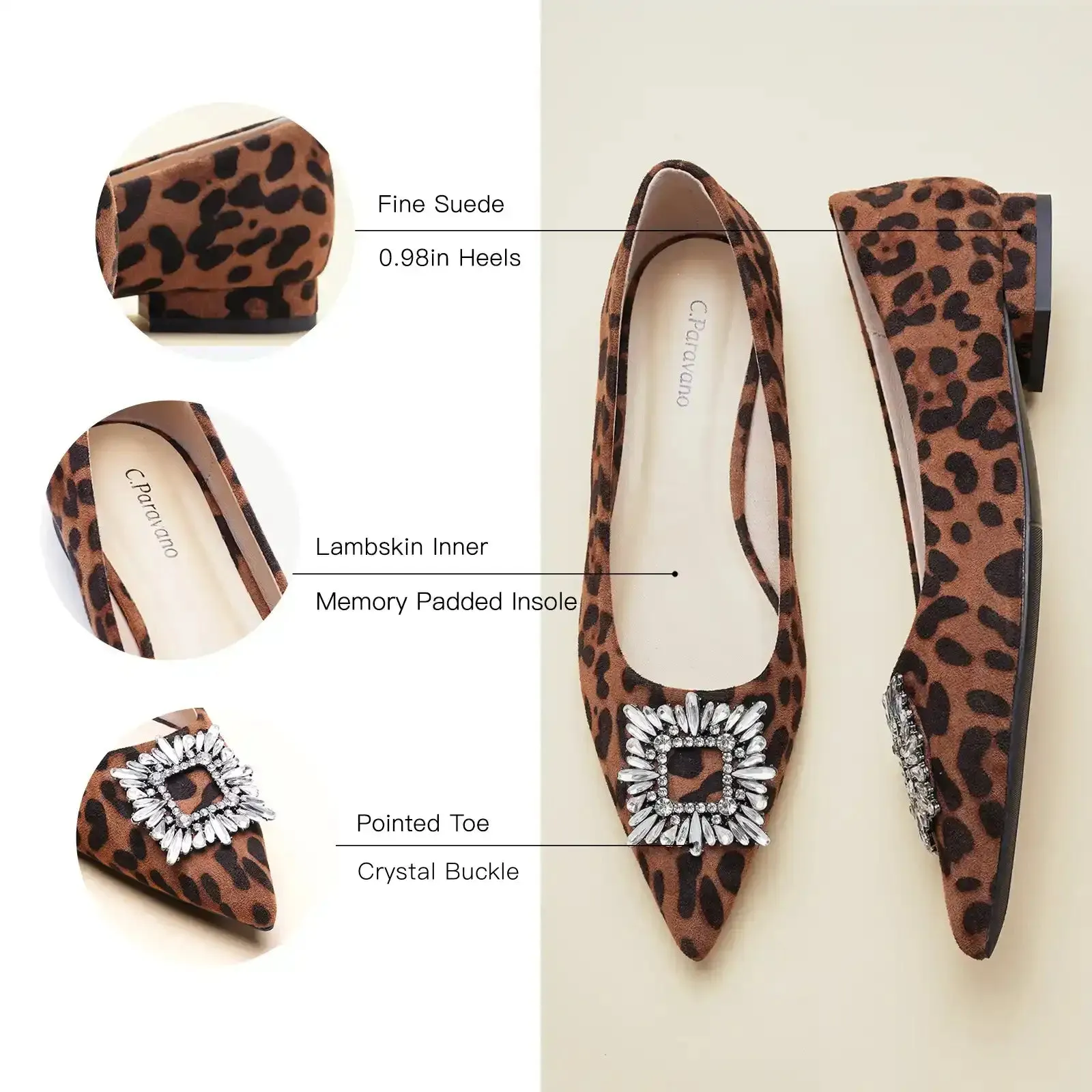 Crystal Buckle Flats (Aida) Leopard