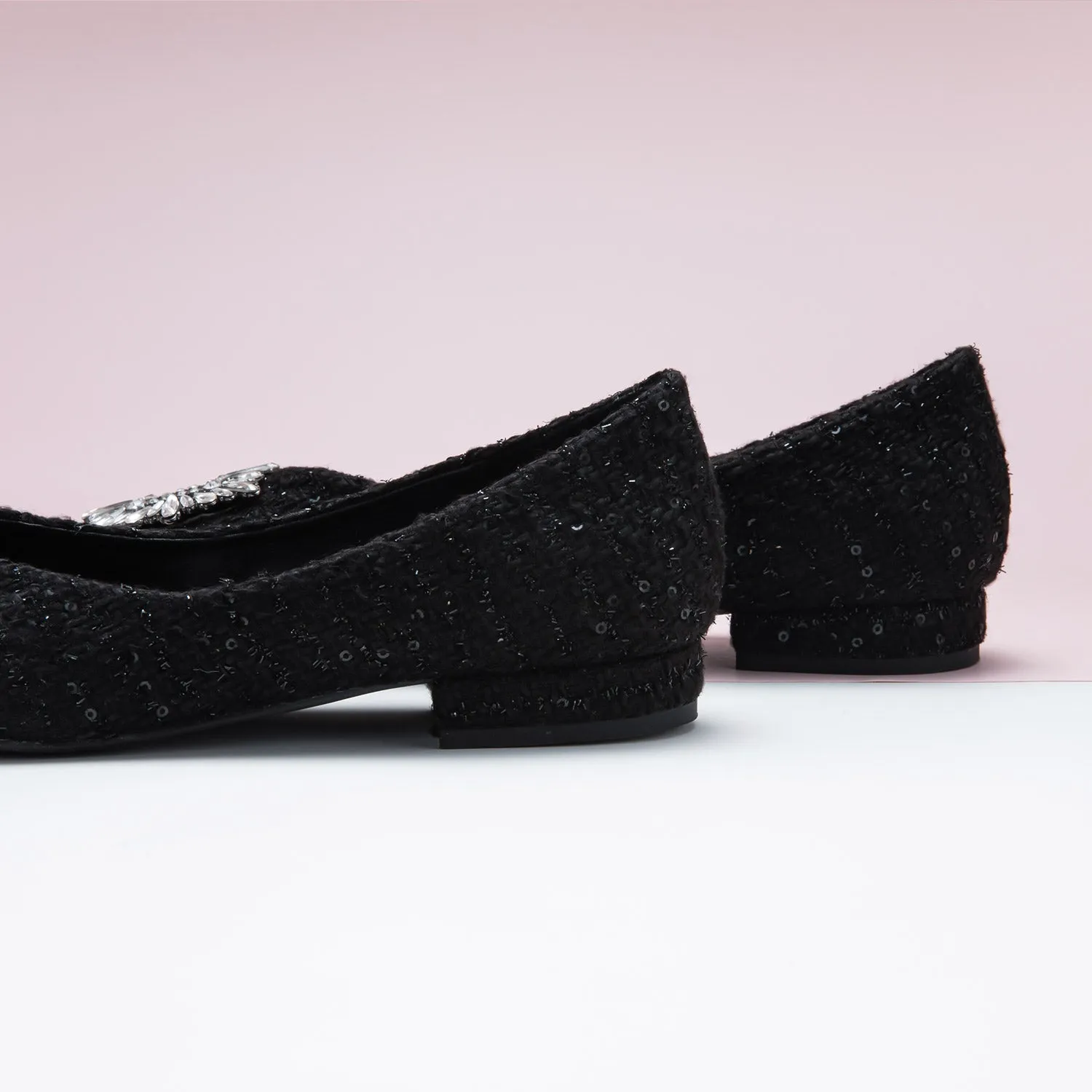 Crystal Buckle Tweed Flats (Aida)