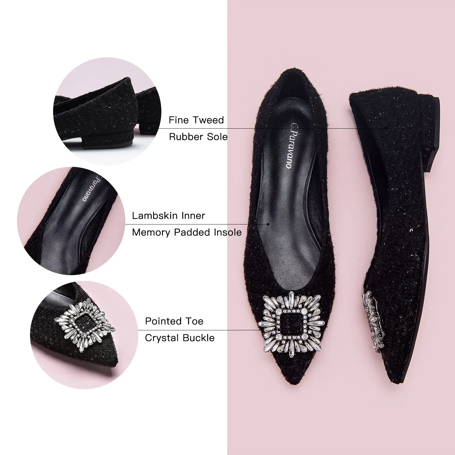 Crystal Buckle Tweed Flats (Aida)