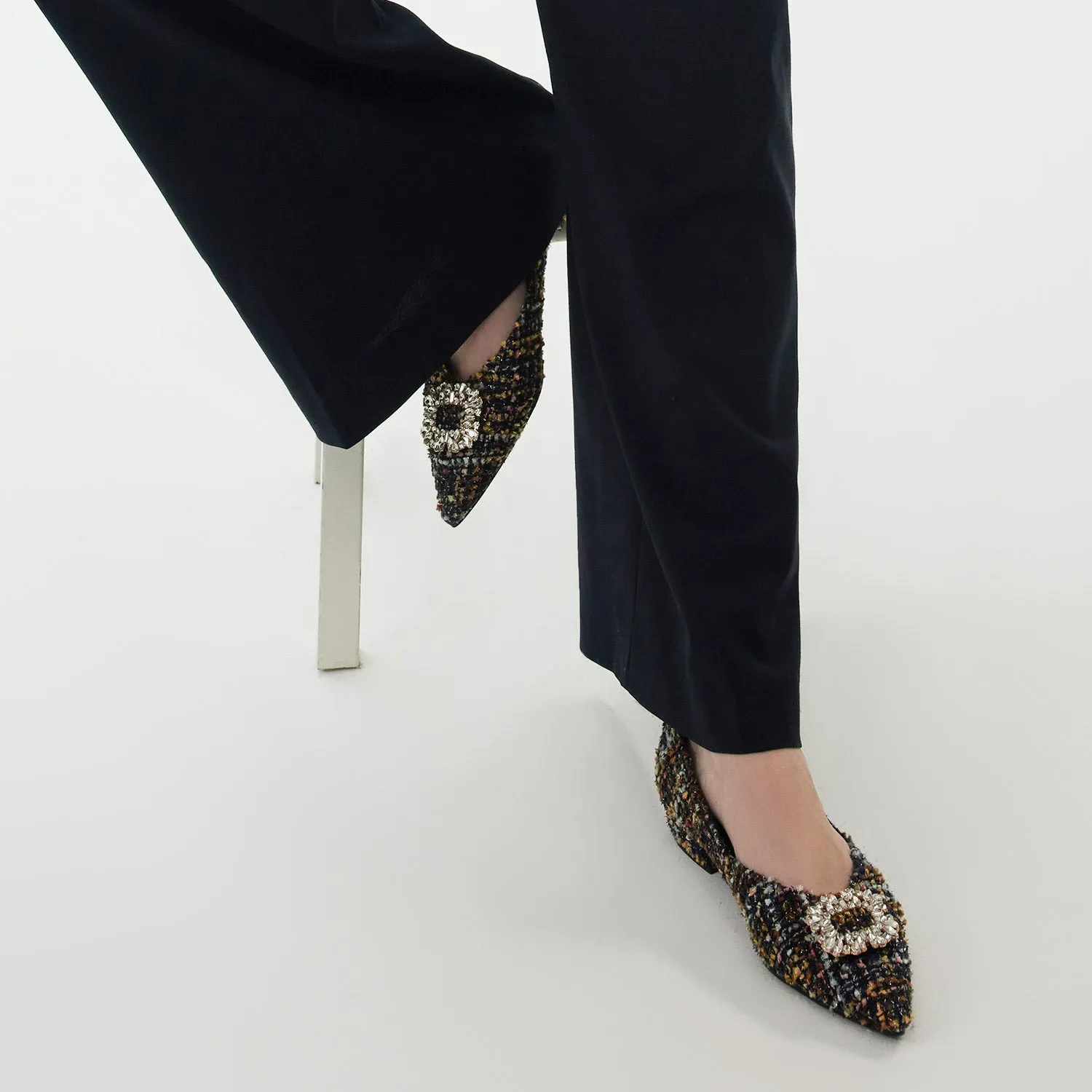 Crystal Buckle Tweed Flats (Aida)