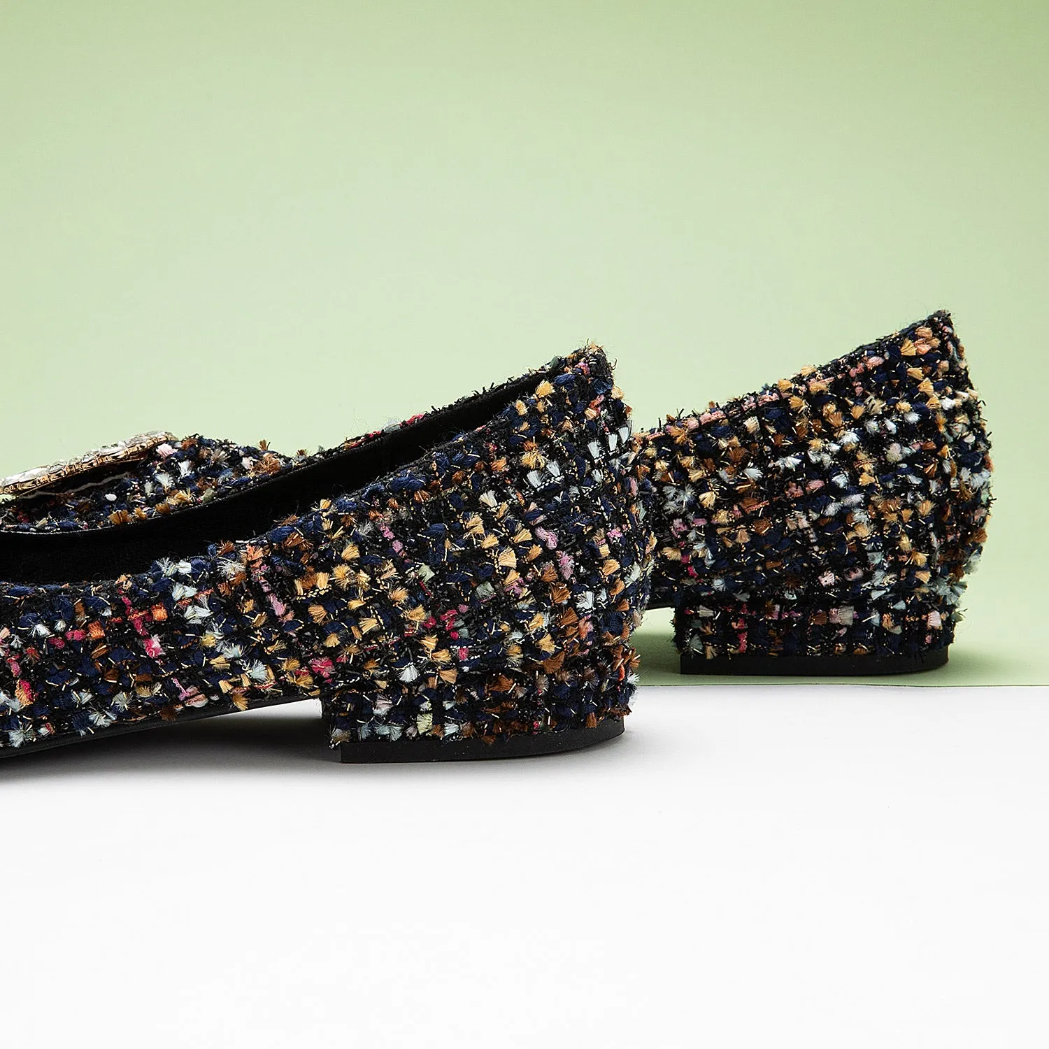 Crystal Buckle Tweed Flats (Aida)