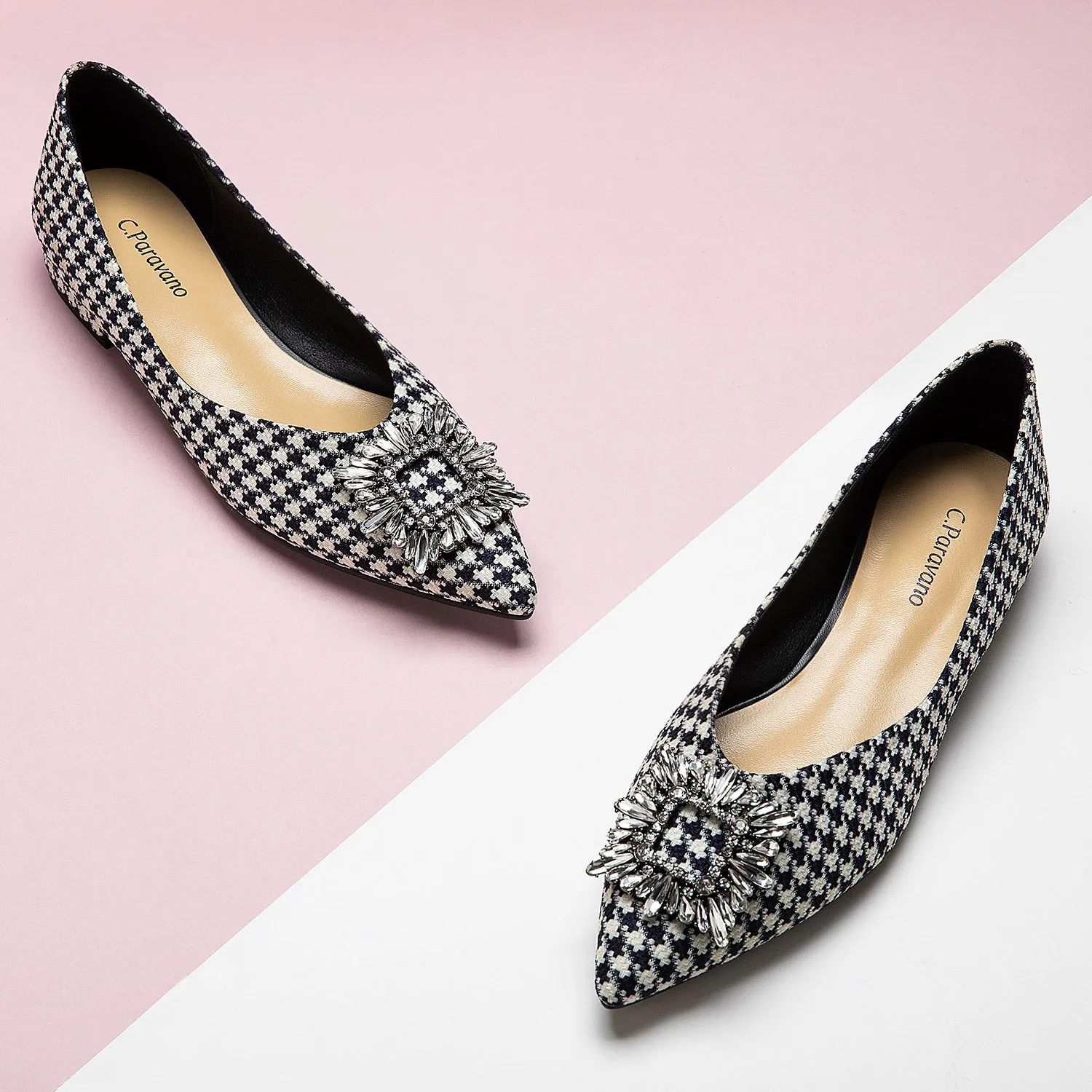 Crystal Buckle Tweed Flats (Aida)