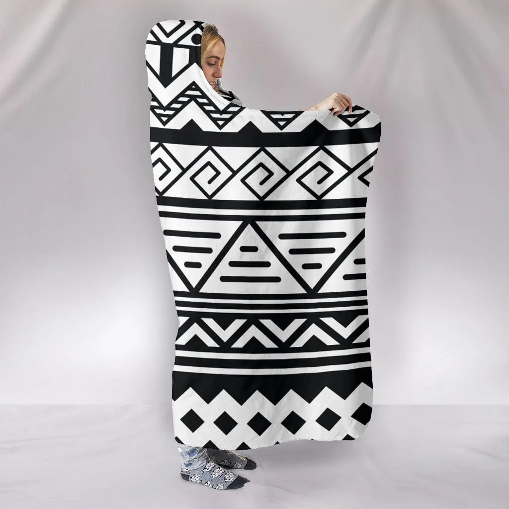 Customise Hooded Blanket White Tribal Pattern