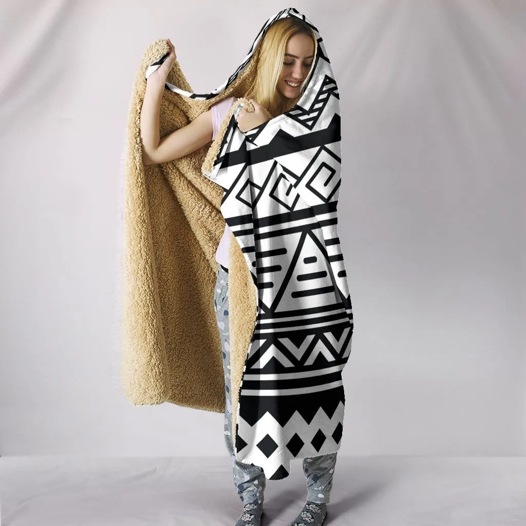 Customise Hooded Blanket White Tribal Pattern