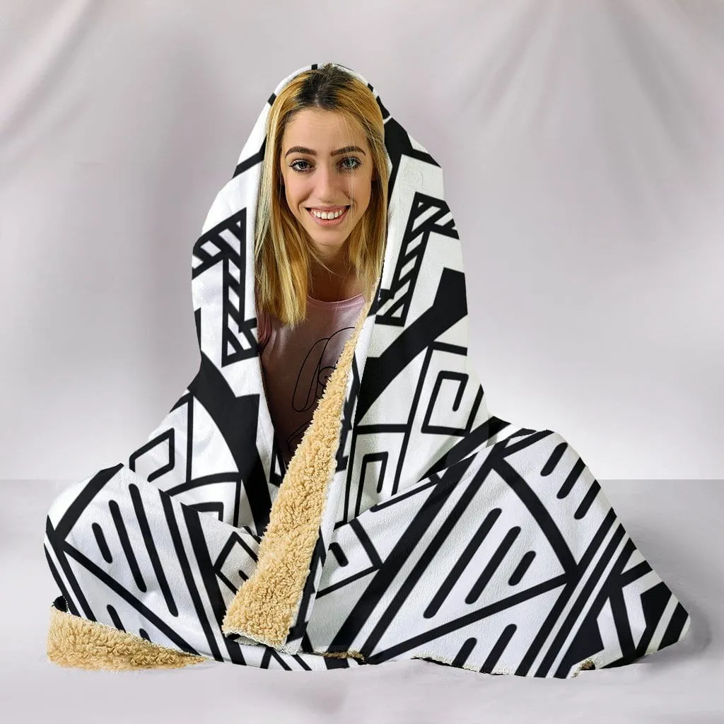 Customise Hooded Blanket White Tribal Pattern