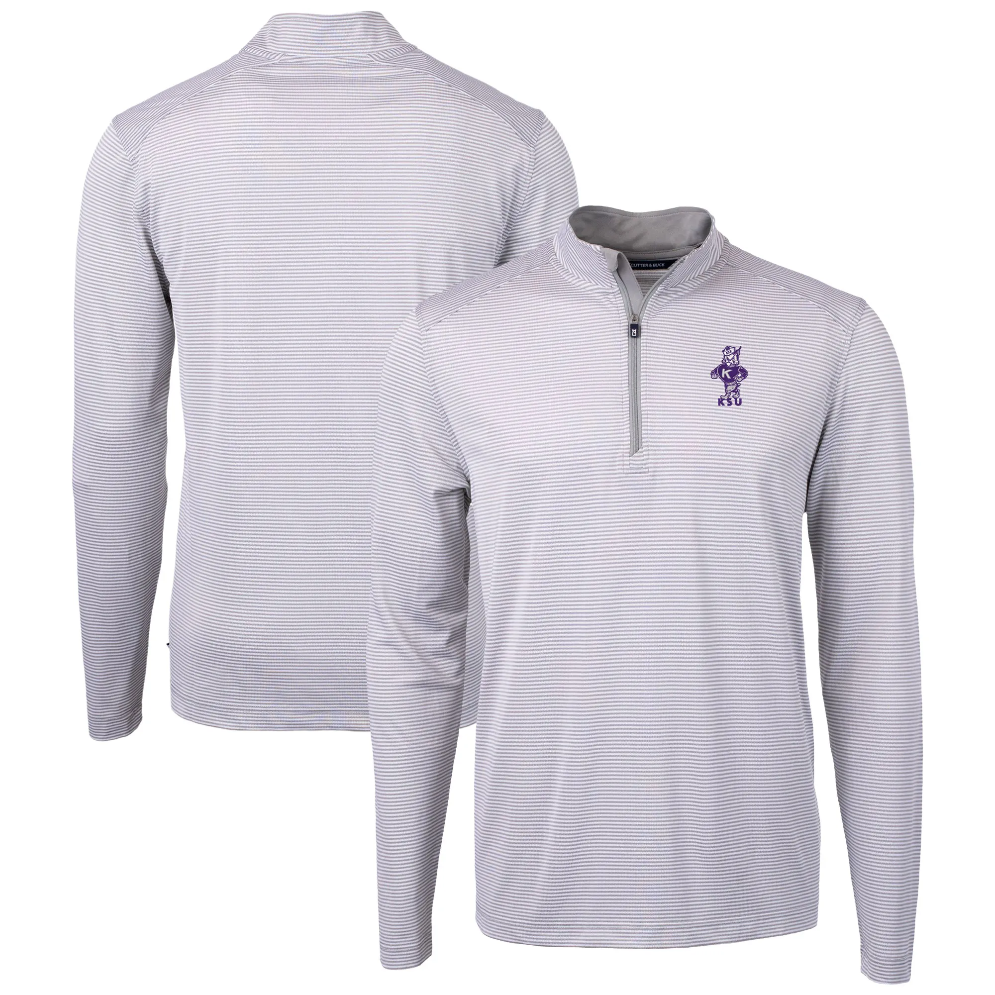 Cutter & Buck  Kansas State Wildcats Gray/White Vault DryTec Virtue Eco Pique Micro Stripe Recycled Quarter-Zip Pullover