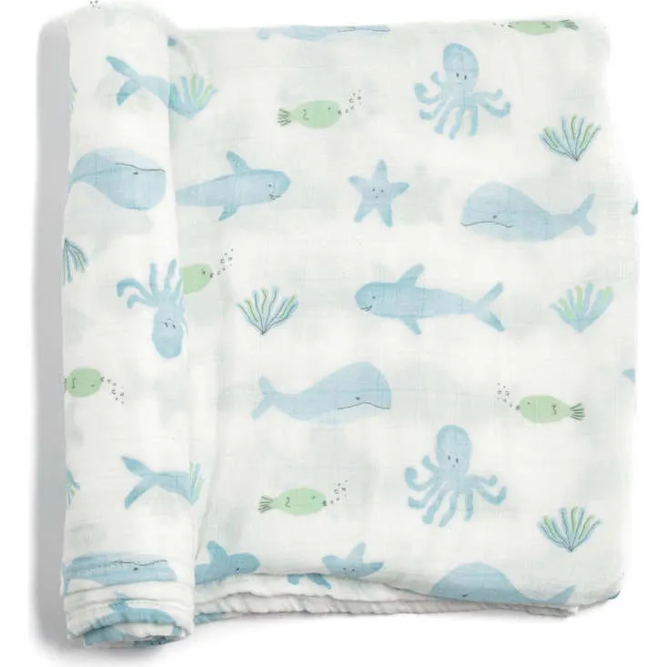 Dear Perli Bamboo Muslin Swaddle Blanket, Under the Sea