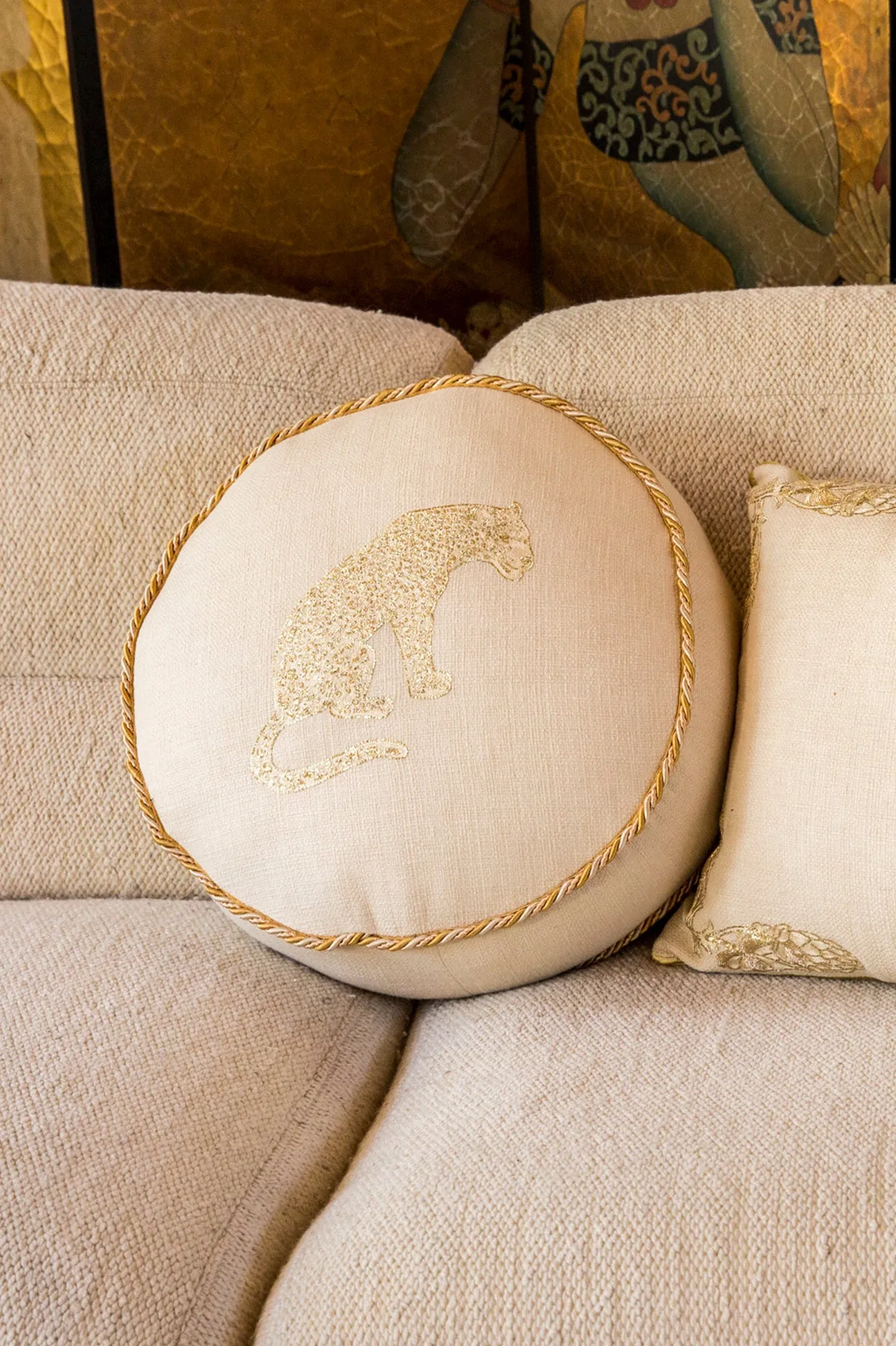 Desert Animal Embroidered Round Pillow