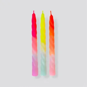 Dip Dye Twisted Taper Candles Set of 3 (Shades of Fruit Salad)