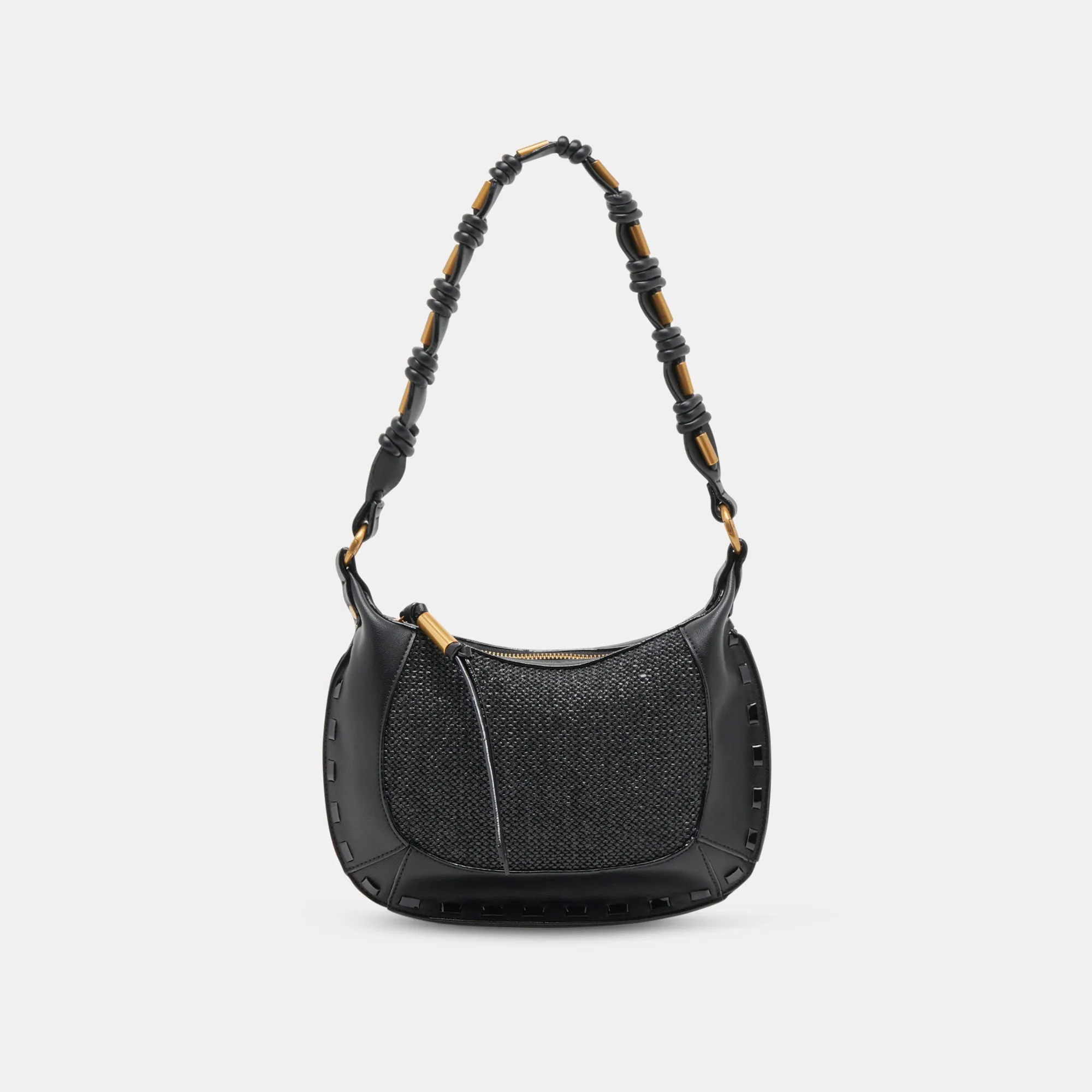 ELEANOR SHOULDER BAG BLACK RAFFIA